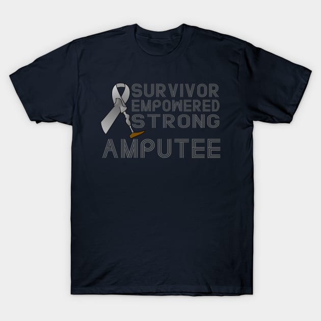 Survivor, Empowered, Strong Amputee Ribbon T-Shirt by AlondraHanley